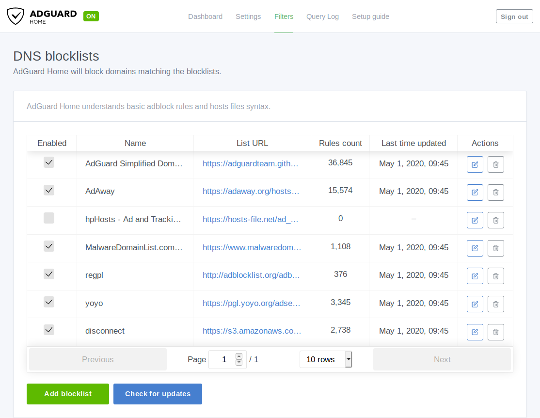 adguard home dns blocklists